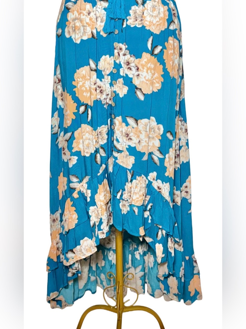 NWT Shyanne Blue Floral High-Low Midi Dress Boho Western Cottagecore Dress, L - Picture 8 of 13